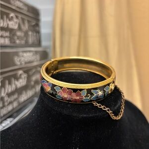 Vintage Goldtone Multicolor Cloisonné Enamel Hinged Bangle Bracelet